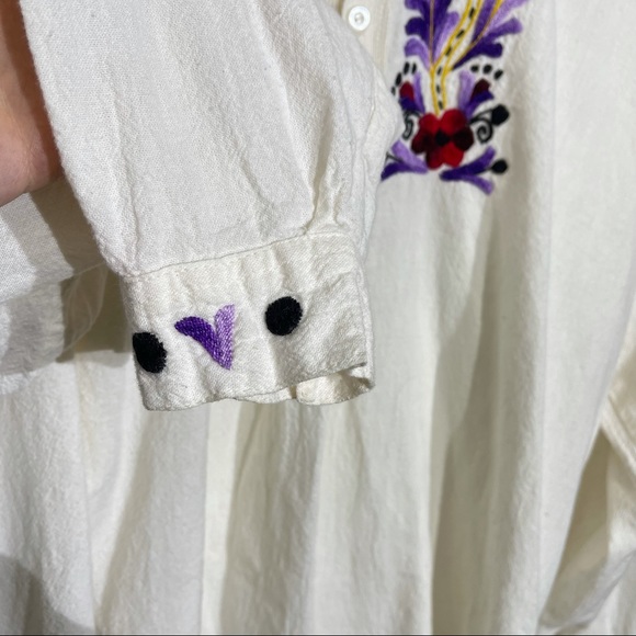 Vintage Floral Embroidered  Women's Long Sleeve Boho Minimalist 100% Cotton - Picture 6 of 9